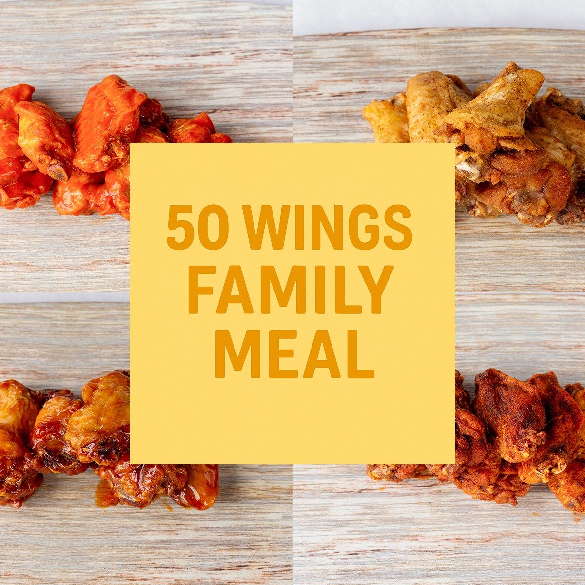50 Piece Chicken Wings w/Fries, Soda.