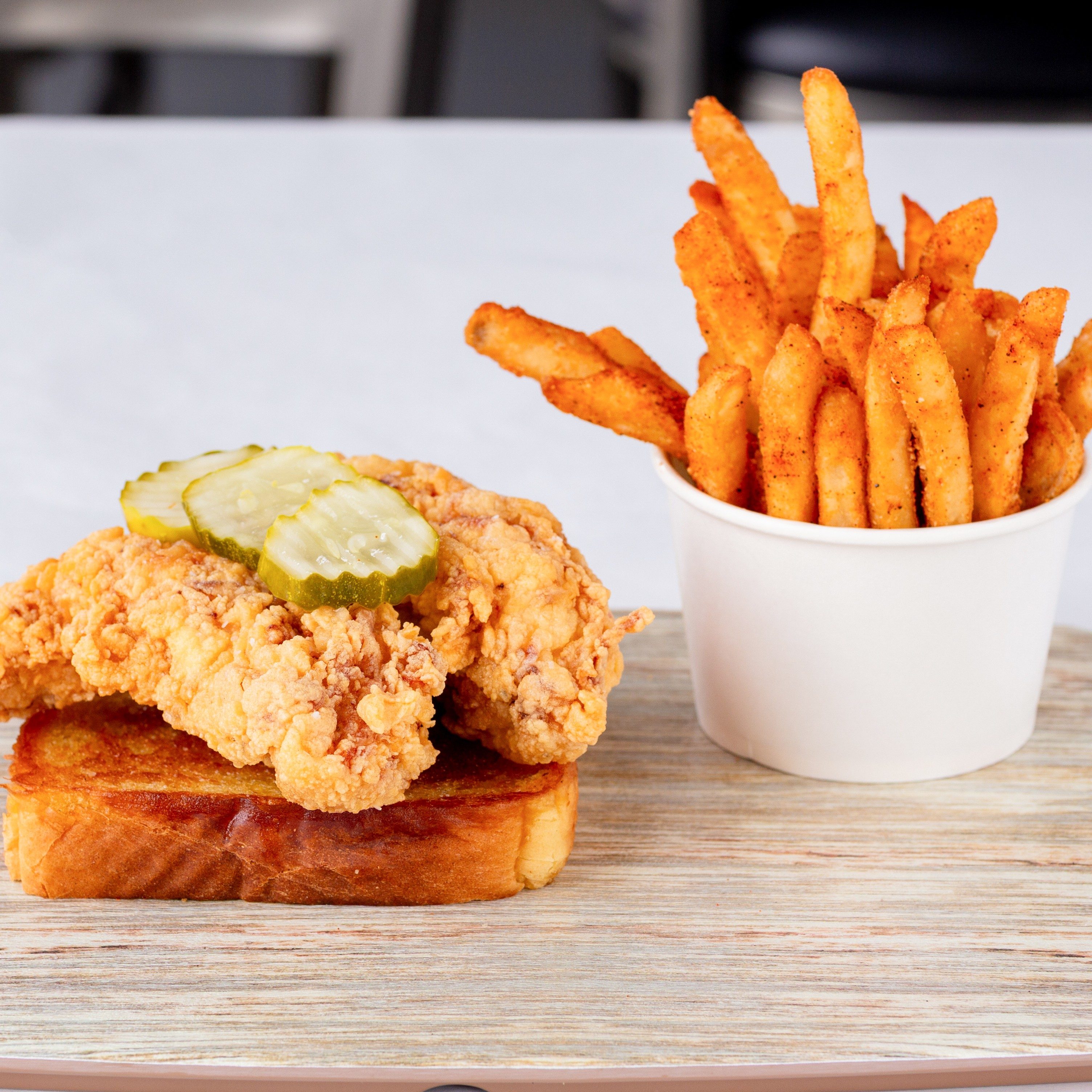 Chicken little 2 tenders with fries.